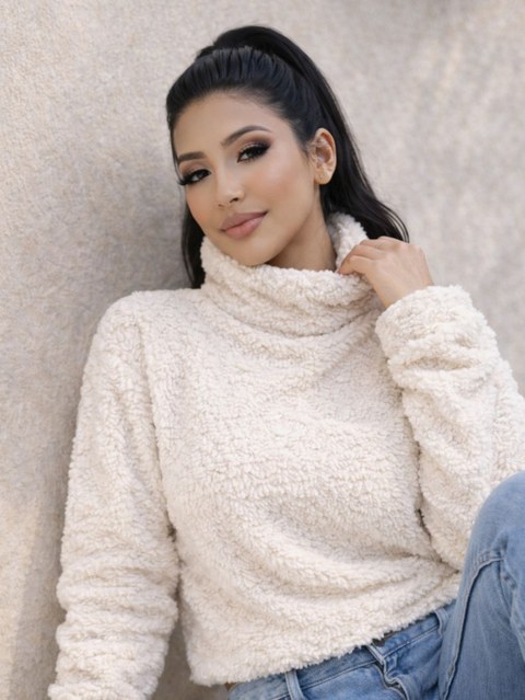 Blusa Teddy Gola Alta Casaco Pelinho Inverno