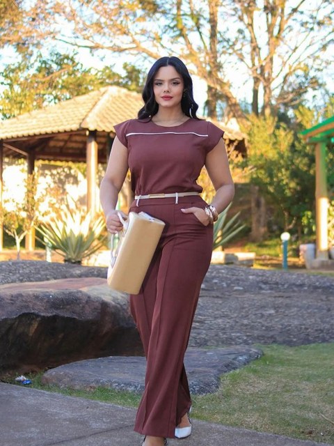 Conjunto Calça e Blusa Forrado Acompanha Cinto