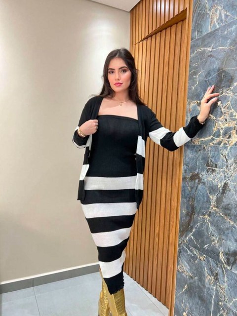 Vestido Midi Tomara Que Caia Mais Cardigan Manga Longa