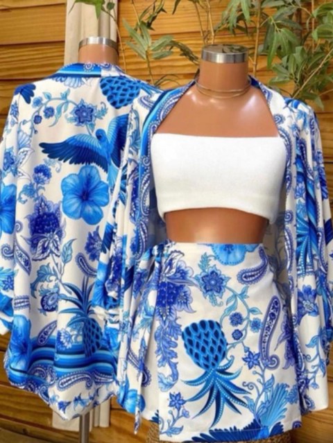 Kimono e saia feminino estampado tamanho unico
