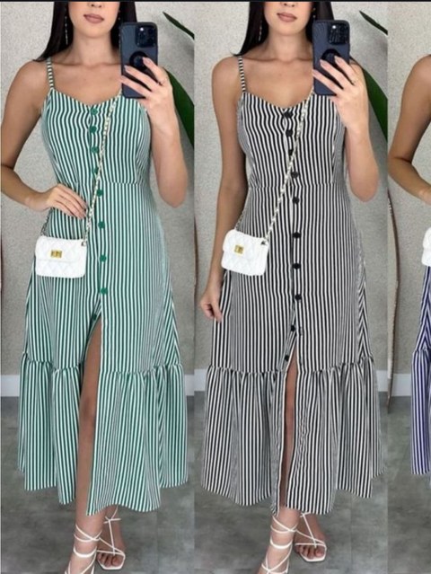 Vestido mídi listrado