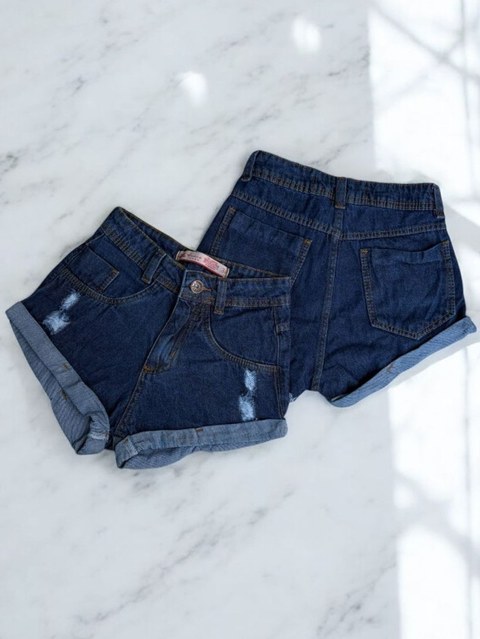 Short jeans escura feminina Barra dobrado