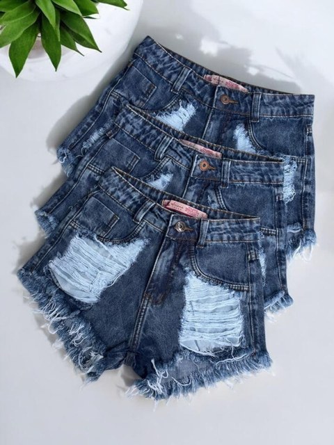 Short feminina jeans Azul Destroyed short