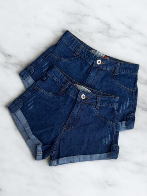 Short feminina jeans escura