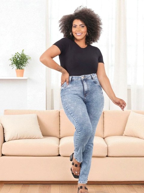 Calca plus feminina jeans clara lisa