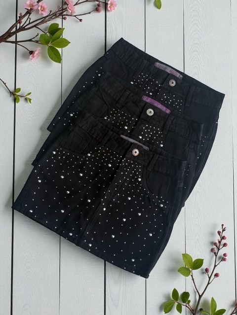 Saia jeans com brilho preta feminina
