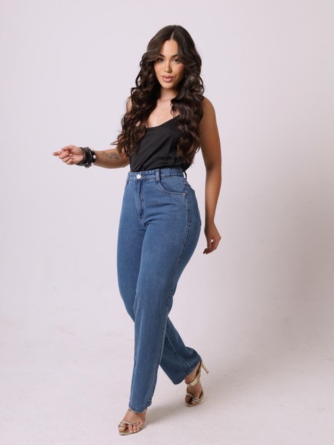 Calça wide leg jeans sem elastano belíssima