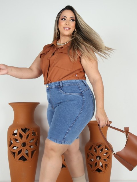 Bermuda jeans feminina Plus size com Lycra