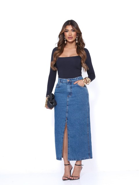 Saia midi jeans sem tamanho