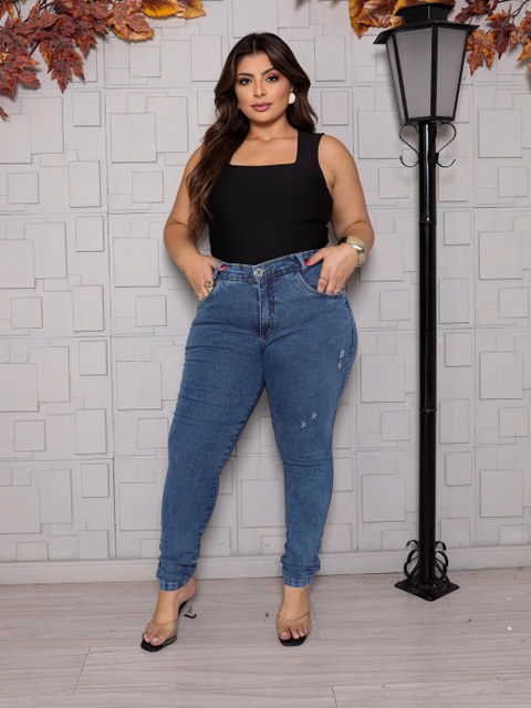 Calça jeans skinny plus size permium bolsos frontais