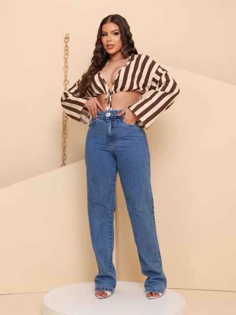 Calça wide leg jeans sem elastano