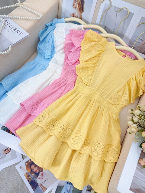 Fancy kids vestido algodão renda