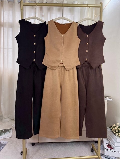 Fancy kids modelo inverno conjunto suede colete com calça