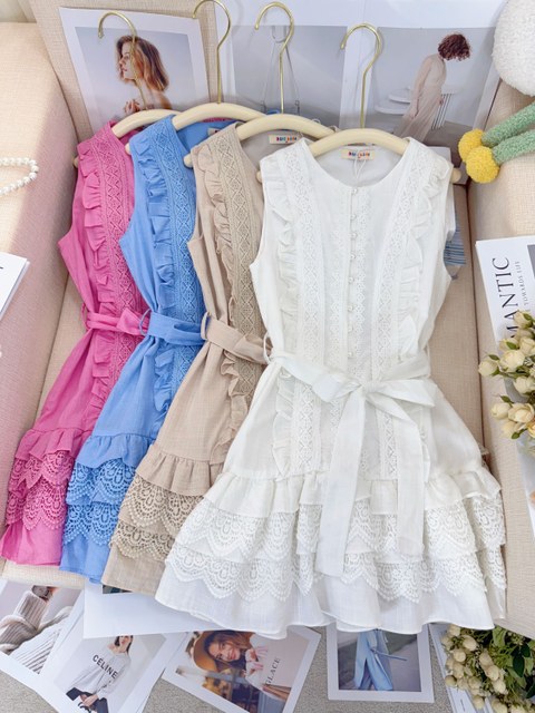 Fancy kids vestido linho renda linda