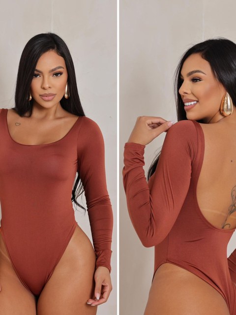 Body Manga Longa Costa Nua com Bojo Suplex