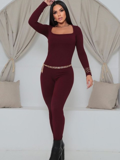 Macacão Feminino Gola Canoa Manga Longa Outono/Inverno