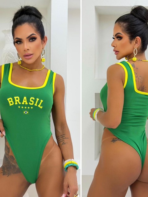 Body Bory Cavado Decote Suplex Copa Brasil Verde Amarelo