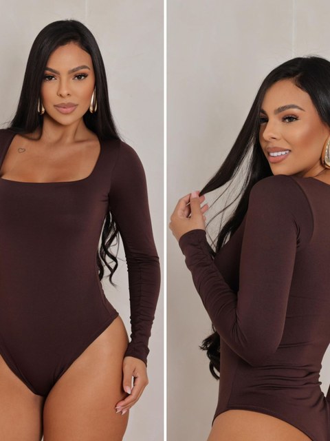 Body Manga Longa Decote Quadrado Suplex