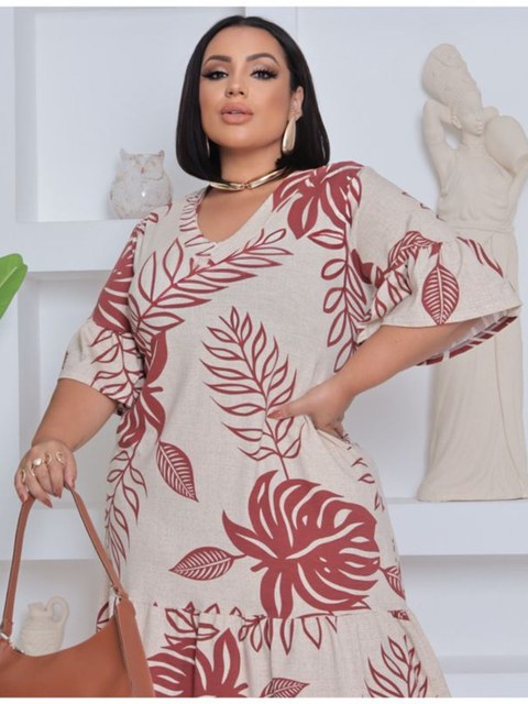 vestido de malha soltinho  estampada plus