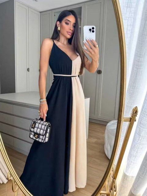 vestido longo duas cores - forrado e com bojo