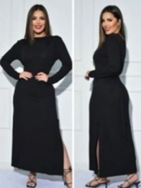 vestido longo despojado com fenda na lateral