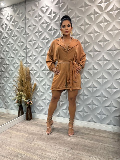 Macaquinho alfaiataria feminino social com cinto faixa