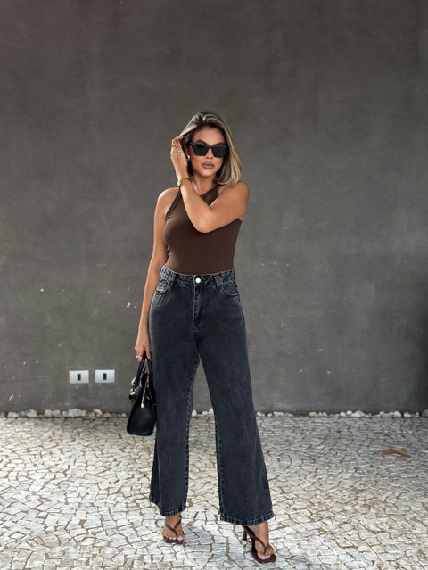Calça jeans wide leg preta