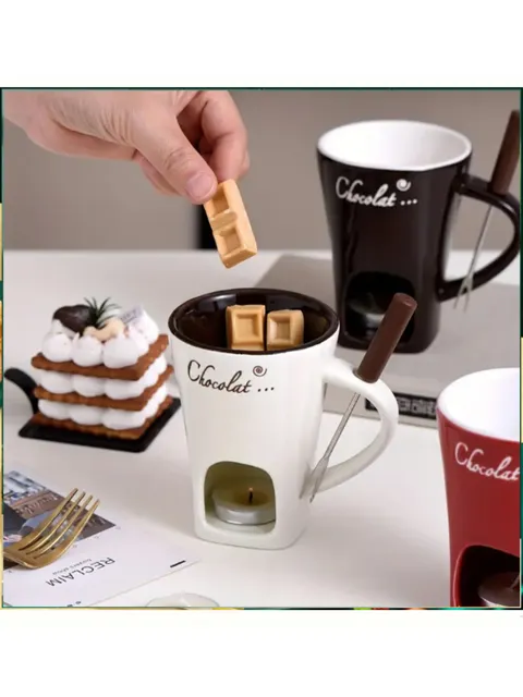 Mini Fondue Porcelana Caneca Com 1 Garfo 0550