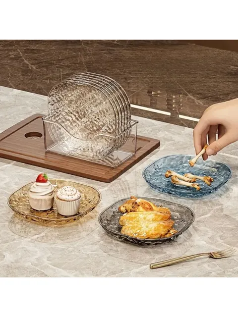 Kit 6 Pratos Acrílico Duros Reutilizáveis Com Suporte 1029