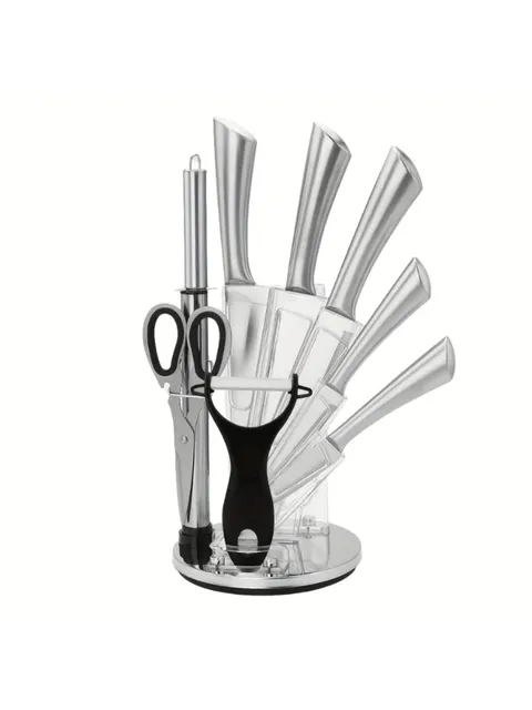 Jogo De Facas 9 Peças Com Suporte Base Giratória em Aço 7896