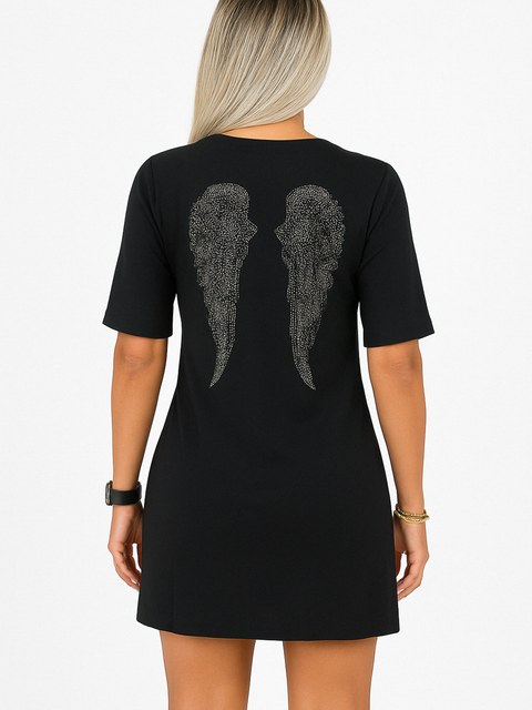 Camisa Max T-shirt Asas Manga Curta Strass Brilho