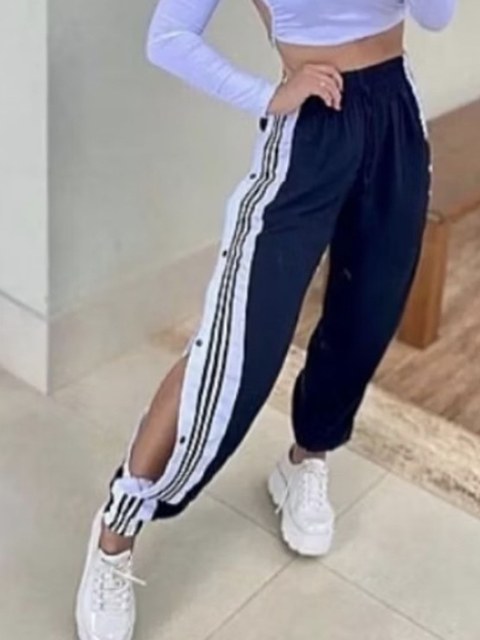 Calça Jogger Listras Botões Laterais P M G GG