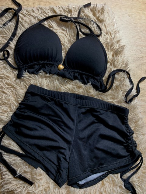 Conjunto Biquíni e Shorts Franzido Feminino