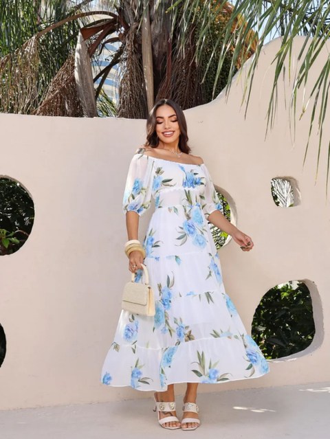 Vestido Olivia floral com manga