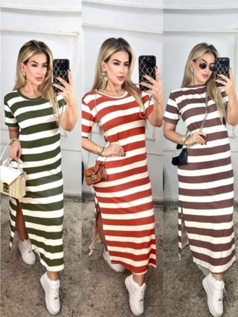 Vestido midi listrado