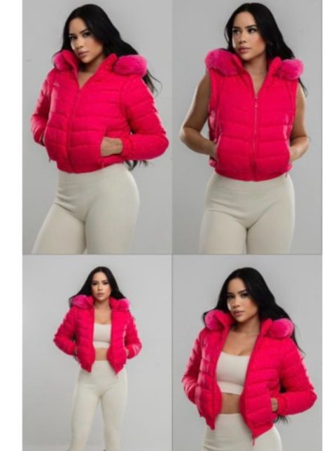 JAQUETA PUFFER EM NYLON VIRA COLETE