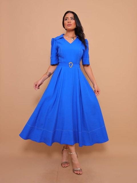 vestido midi Luxo elegante Sensorial  manga curto 3174