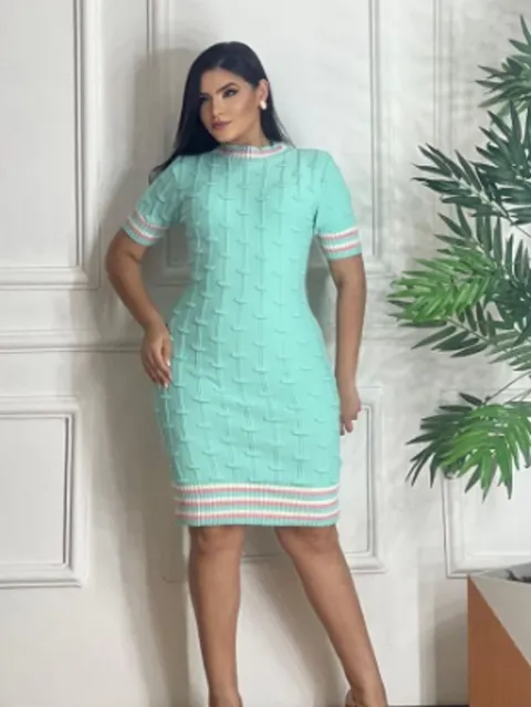 Vestido Midi Pelotas Tricot Moda Evangélica