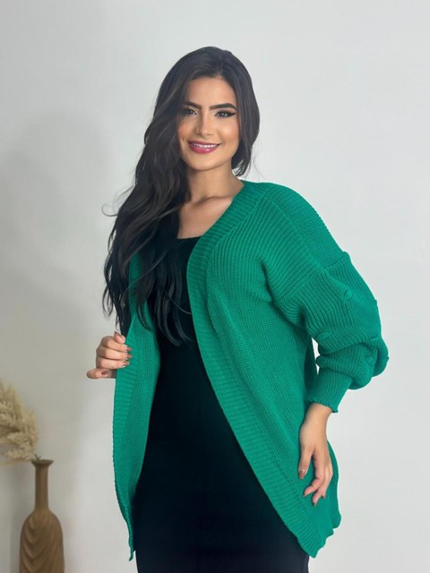 Casaco Cardigan Kimono de Tricot Manga Bufante Pipoca