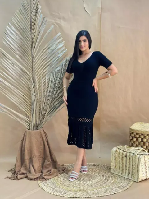 Vestido Sereia Midi de Tricot Modal Trançado