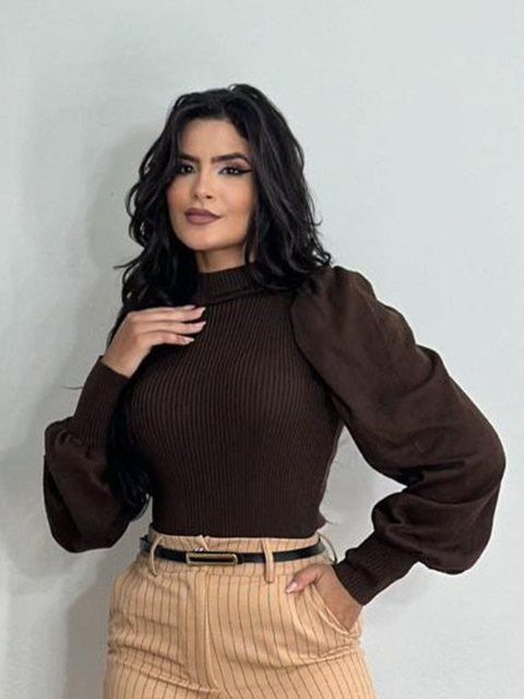 Blusa Feminina Canelada Manga Balão