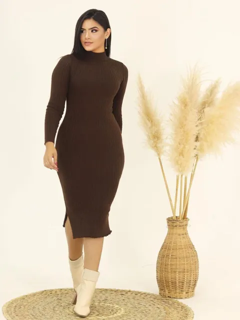 Vestido Tubinho Canelado com Fenda