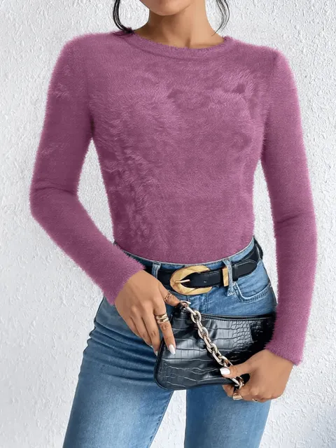 Blusa Pelinho Manga Longa Pelúcia Macia Blogueira W212