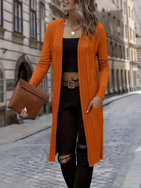 Casaco feminino kimono aberto Comprido C/Bolsos D525