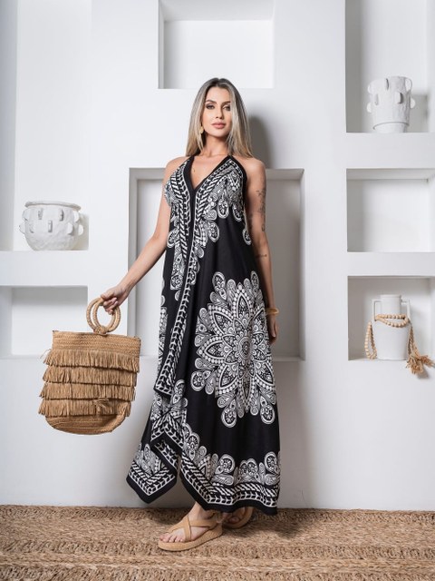 Vestido Longo Indiano Alcinha V Decote Feminino 41