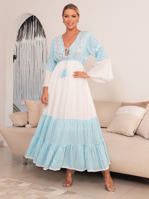 VESTIDO INDIANO LONGO BORDADO LUXO IMPORTADO  B31