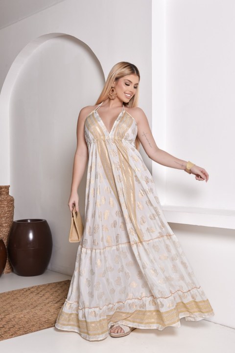 VESTIDO INDIANO FEMININO LISO COSTA NUA