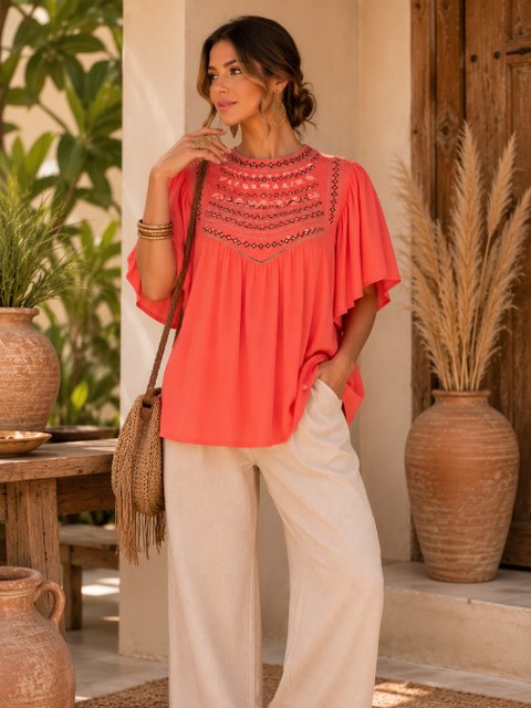 BATA FEMININA MANGA ESVOAÇANTE B858 Boho