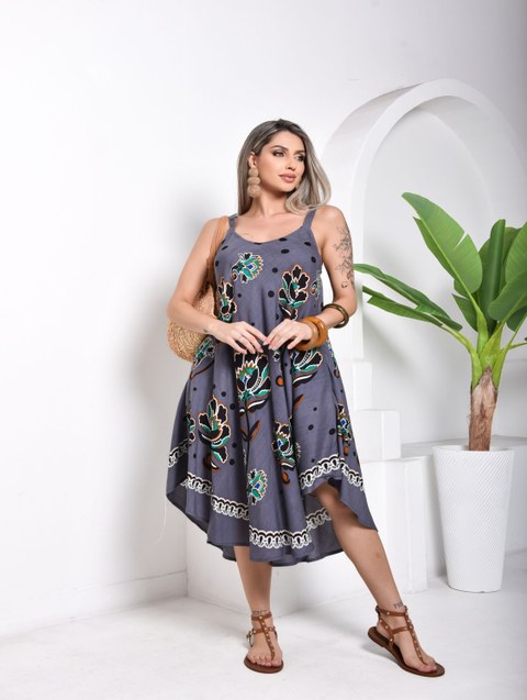 Vestido Indiano Trapézio Longo Com Lindas Estampas Plus Size