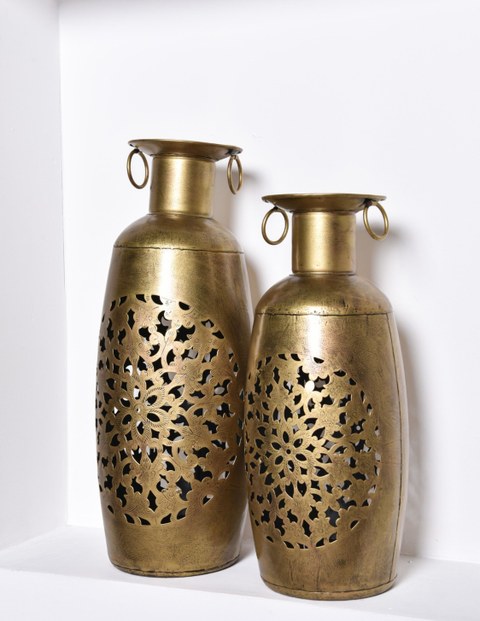 Kit Luminária Indiana em Metal Vazado Design Artesanal Dourado